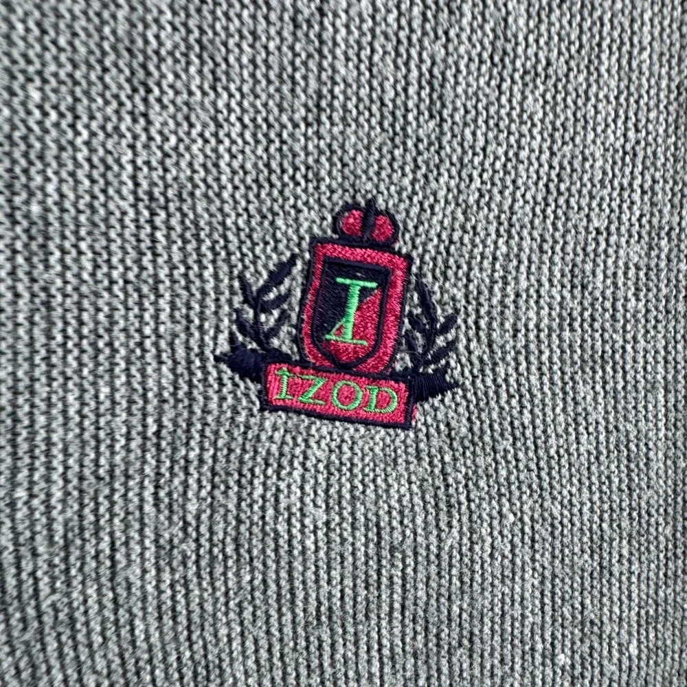 Vintage Izod Cardigan Sweater Mens Large Gray Acrylic Button Up 80s Made in USA